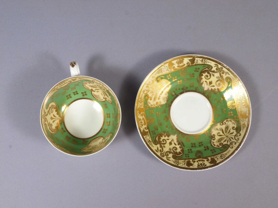 Antique 1813- 1830 Copeland Spode Coffee Tea Cup Saucer Green England Felspar - 3