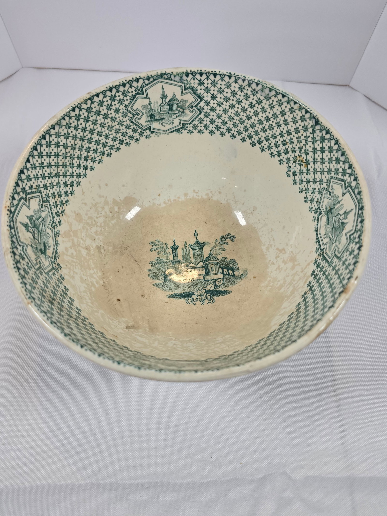 Antique Green and White Transferware Bowl (1 of 6)