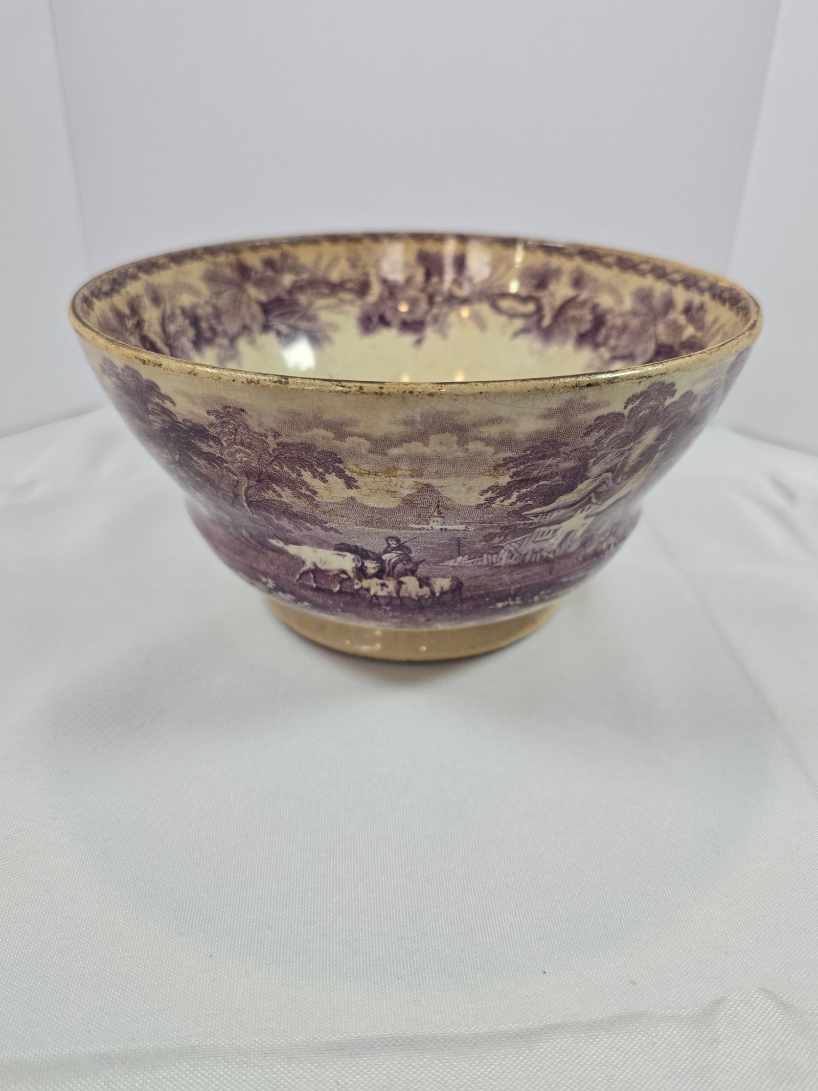 Davenport Purple Transferware Footed Bowl, "British Scenery" Pattern - 2