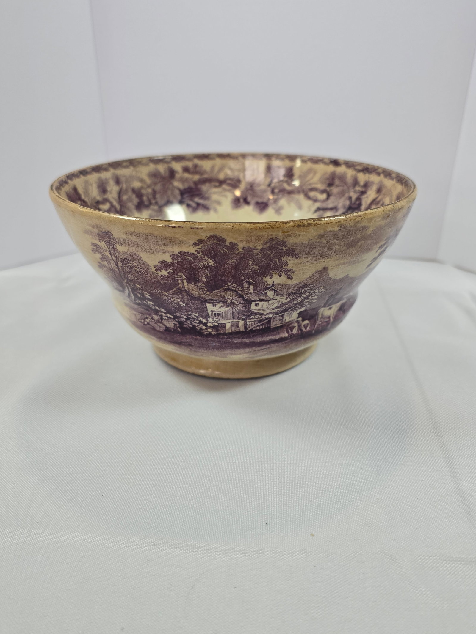 Davenport Purple Transferware Footed Bowl, "British Scenery" Pattern - 3