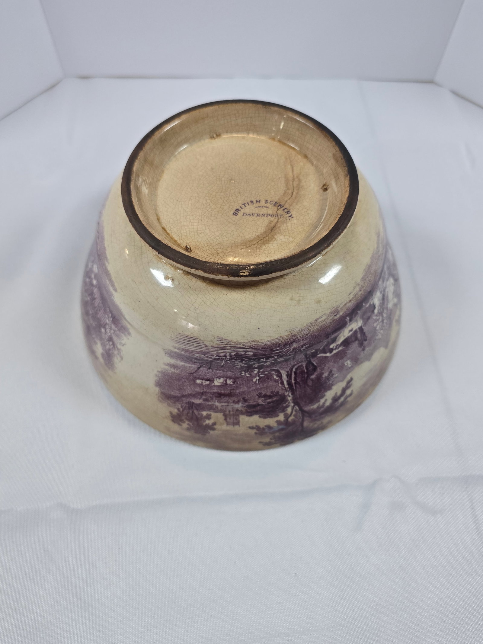 Davenport Purple Transferware Footed Bowl, "British Scenery" Pattern - 4