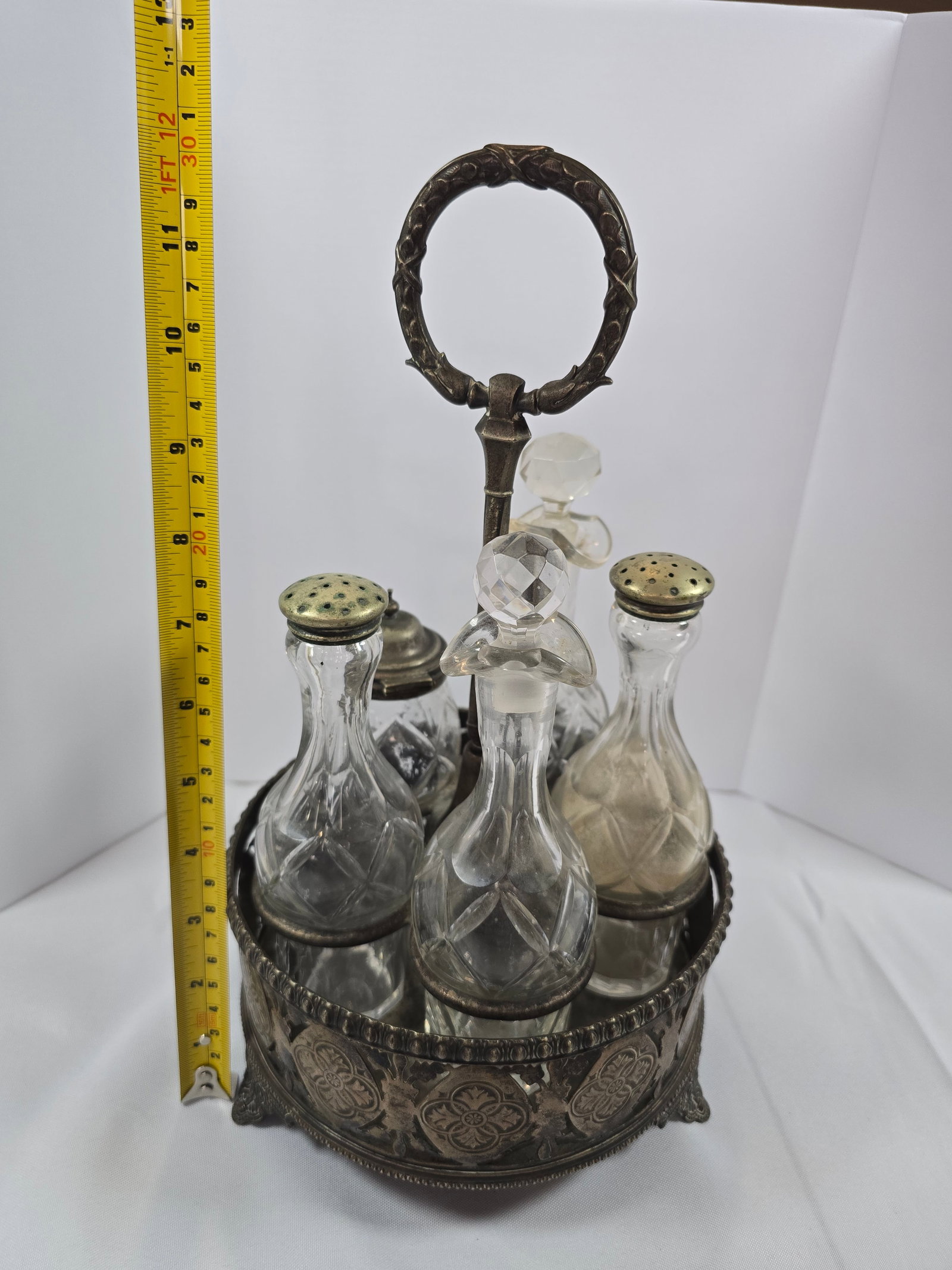 Victorian Silver Plate Cruet Set with Etched Glass Bottles - 5