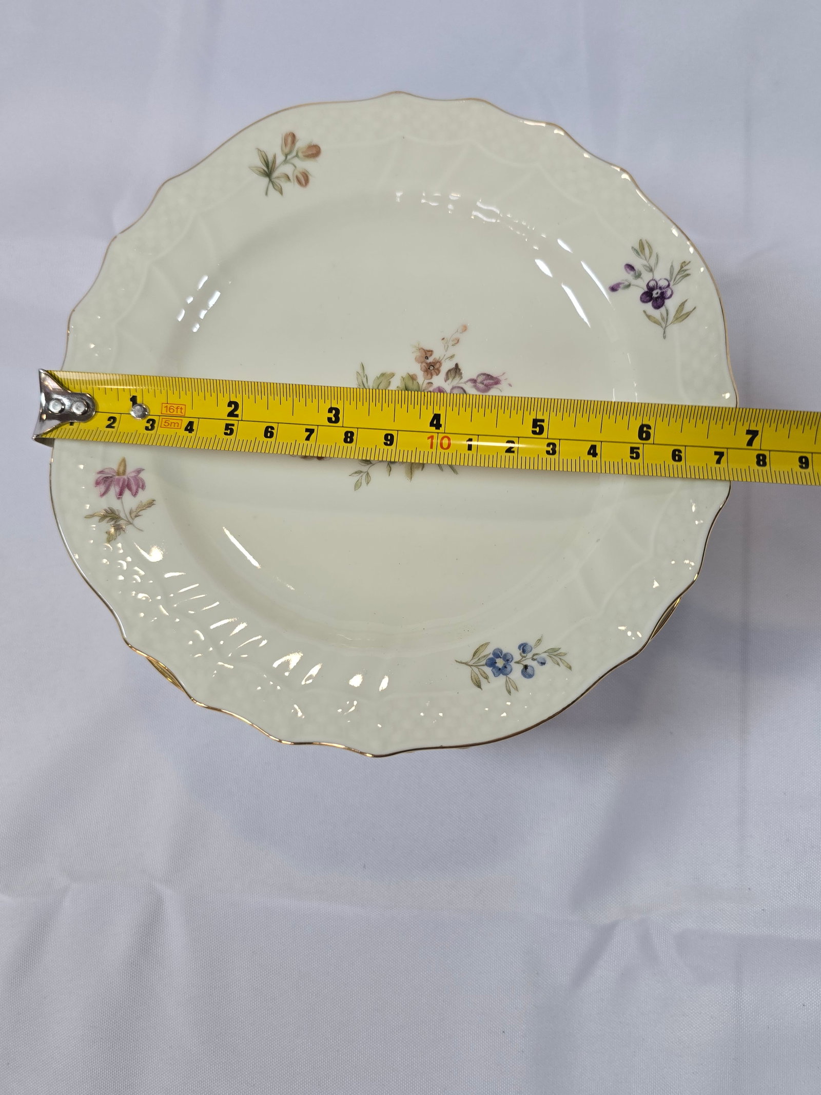 Set of Nine Royal Copenhagen "Saxon Flower" Reticulated Dinner Plates - 10