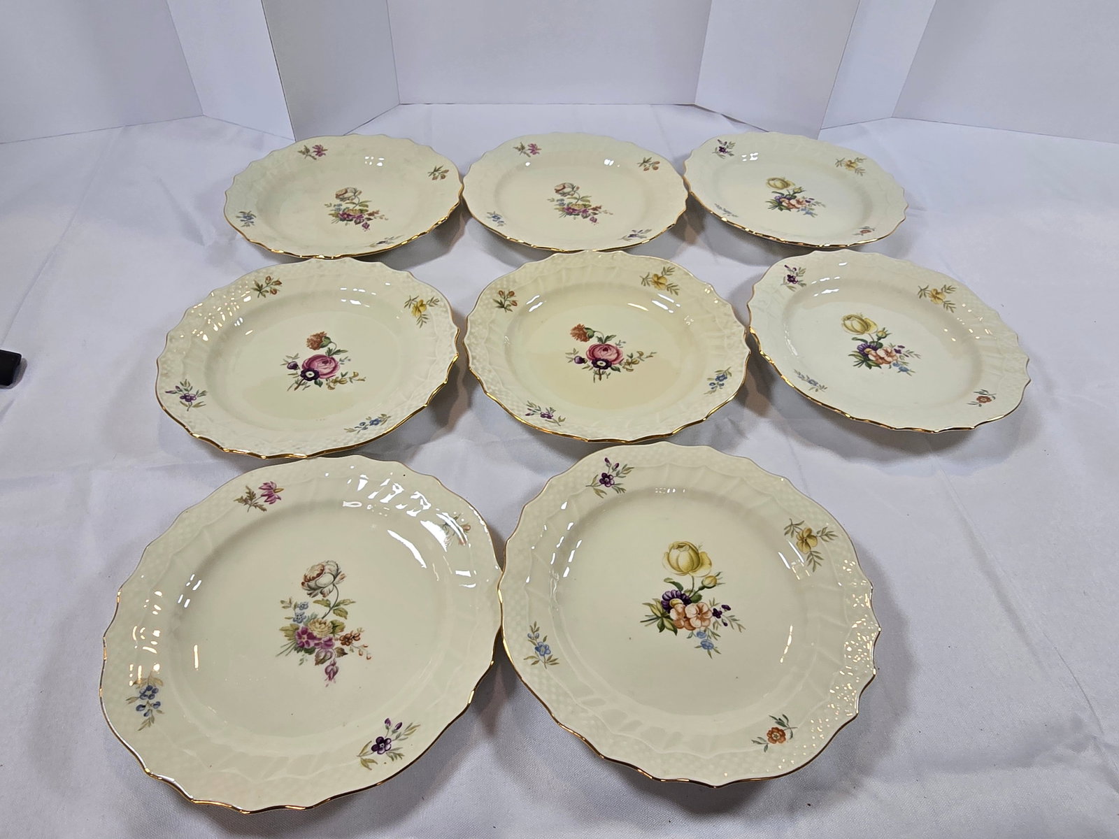 Set of Nine Royal Copenhagen "Saxon Flower" Reticulated Dinner Plates (1 of 10)