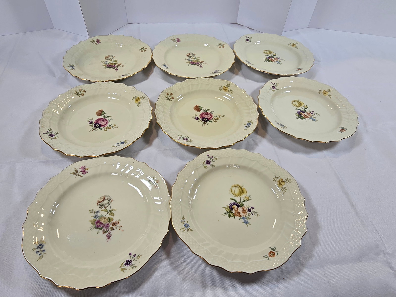 Set of Nine Royal Copenhagen "Saxon Flower" Reticulated Dinner Plates - 2