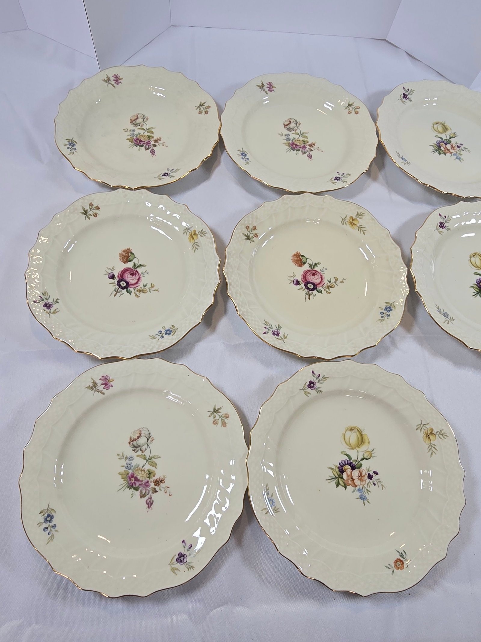 Set of Nine Royal Copenhagen "Saxon Flower" Reticulated Dinner Plates - 3
