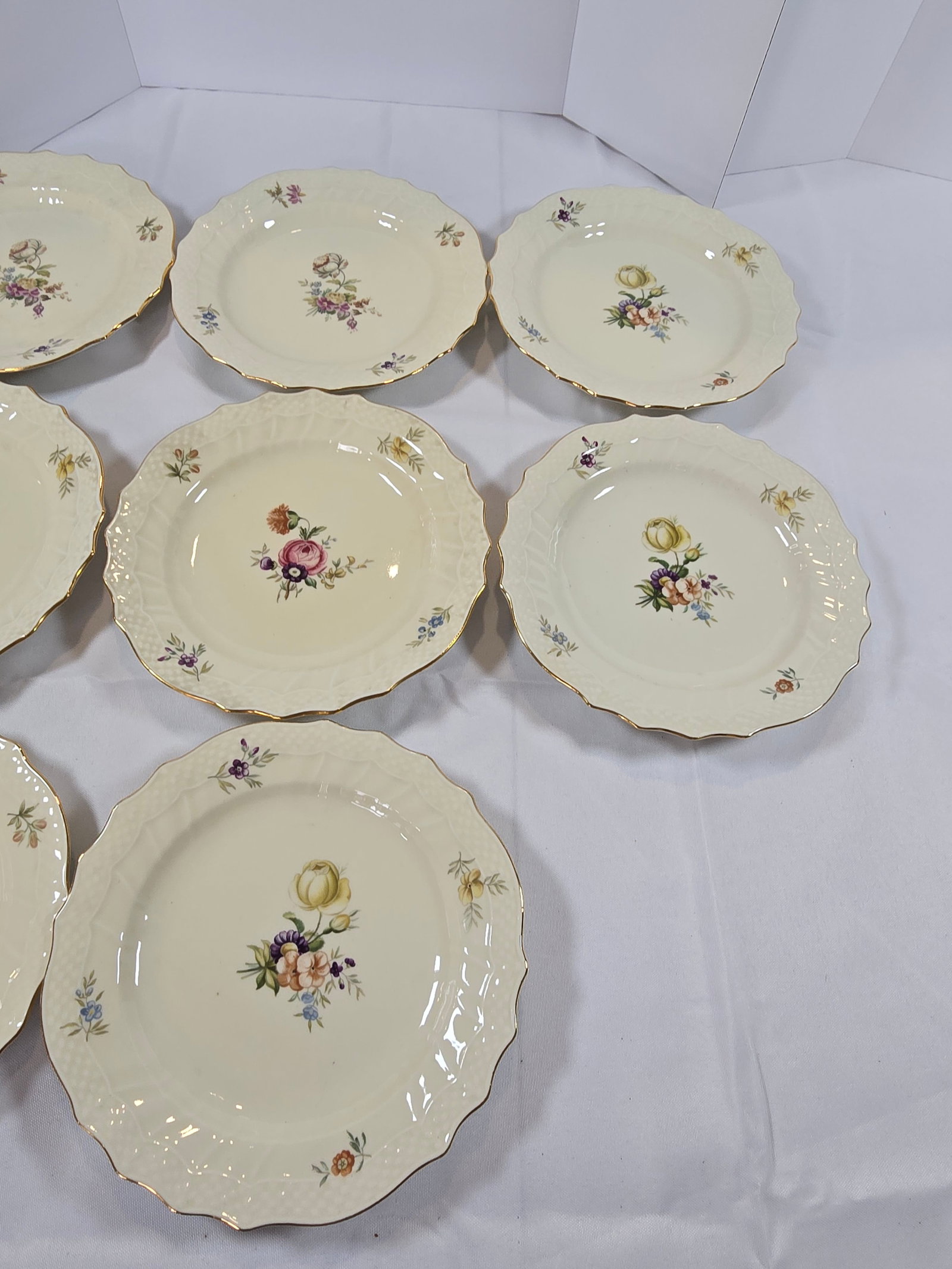 Set of Nine Royal Copenhagen "Saxon Flower" Reticulated Dinner Plates - 4