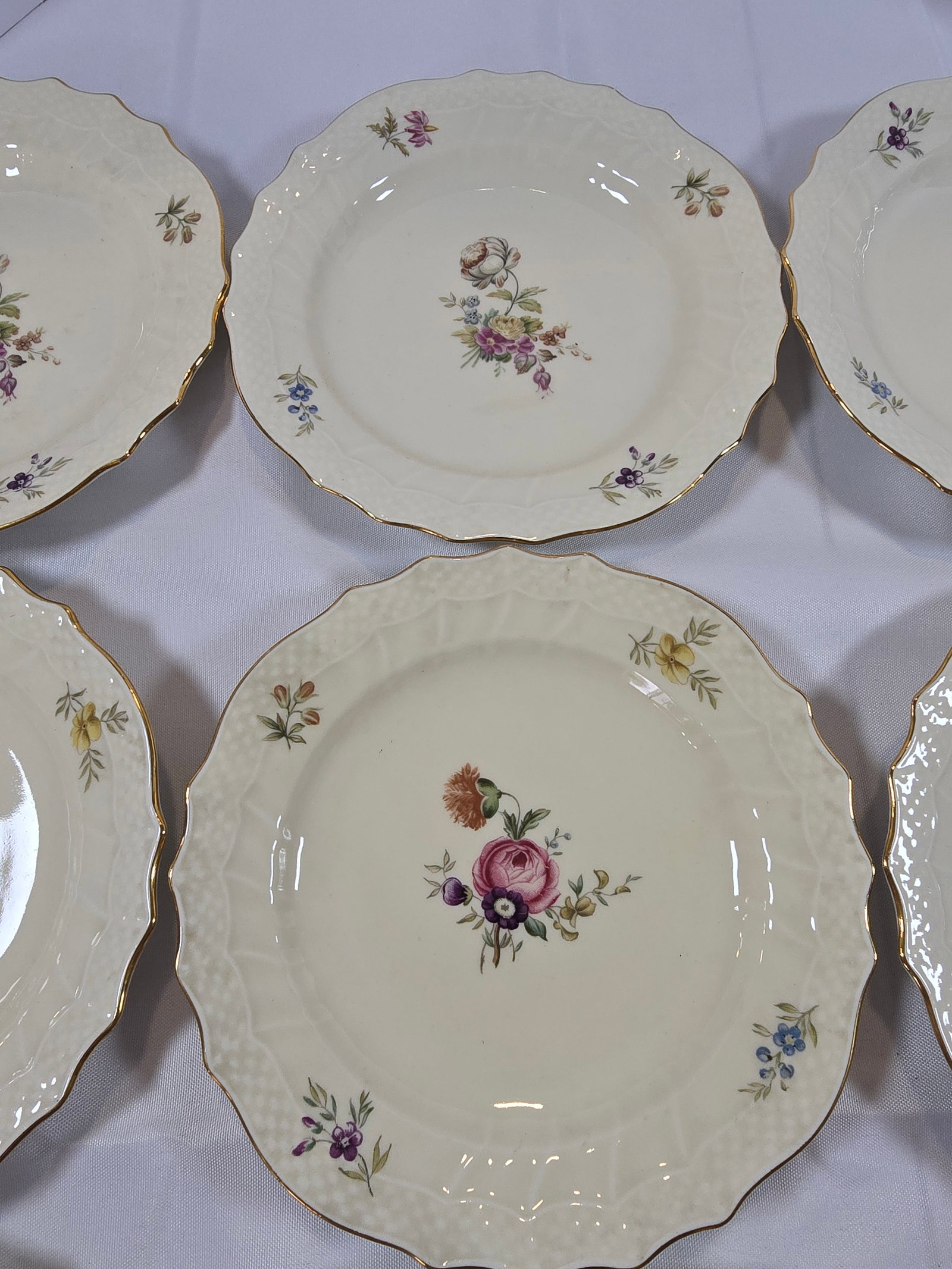 Set of Nine Royal Copenhagen "Saxon Flower" Reticulated Dinner Plates - 5
