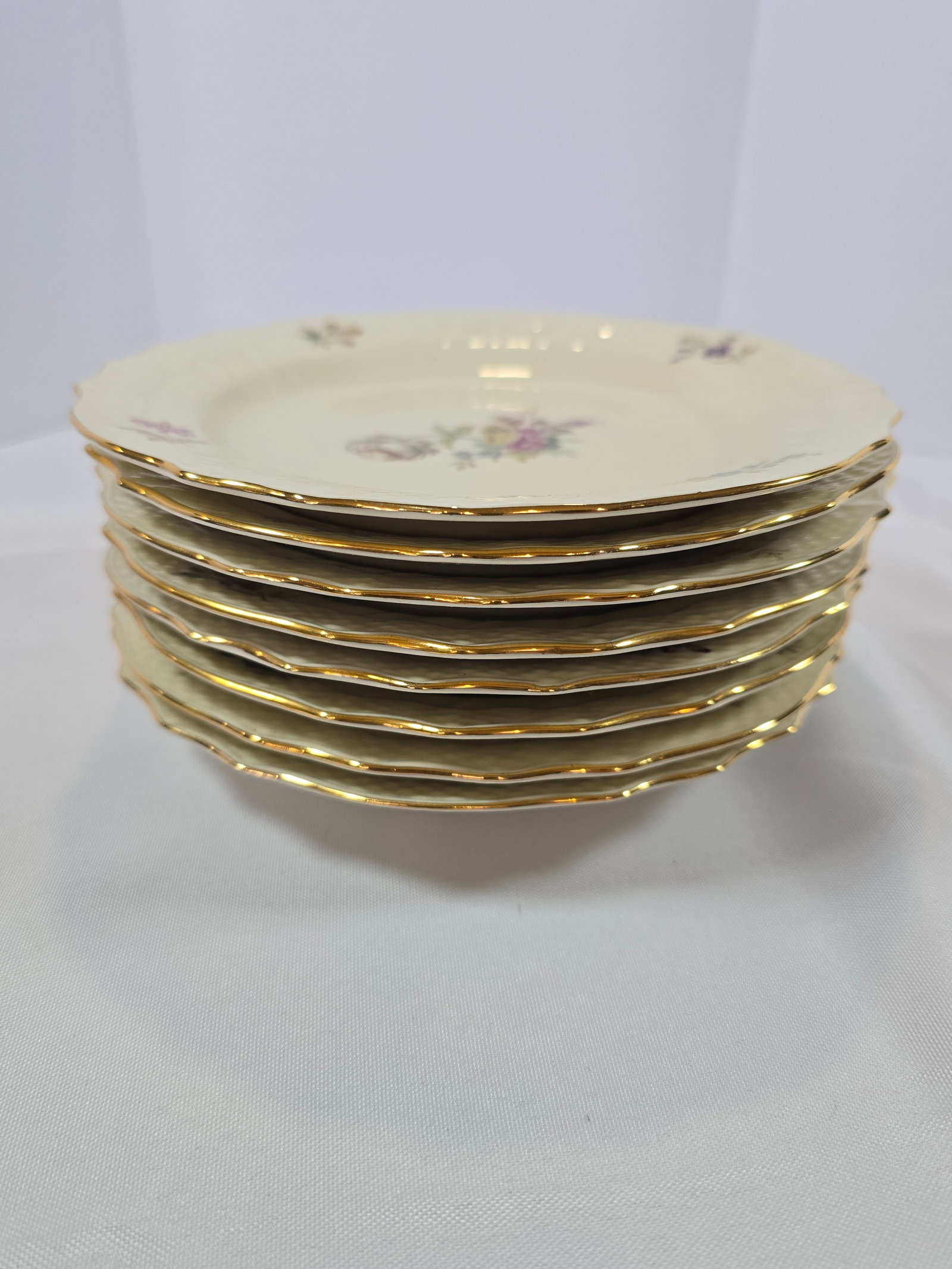 Set of Nine Royal Copenhagen "Saxon Flower" Reticulated Dinner Plates - 9