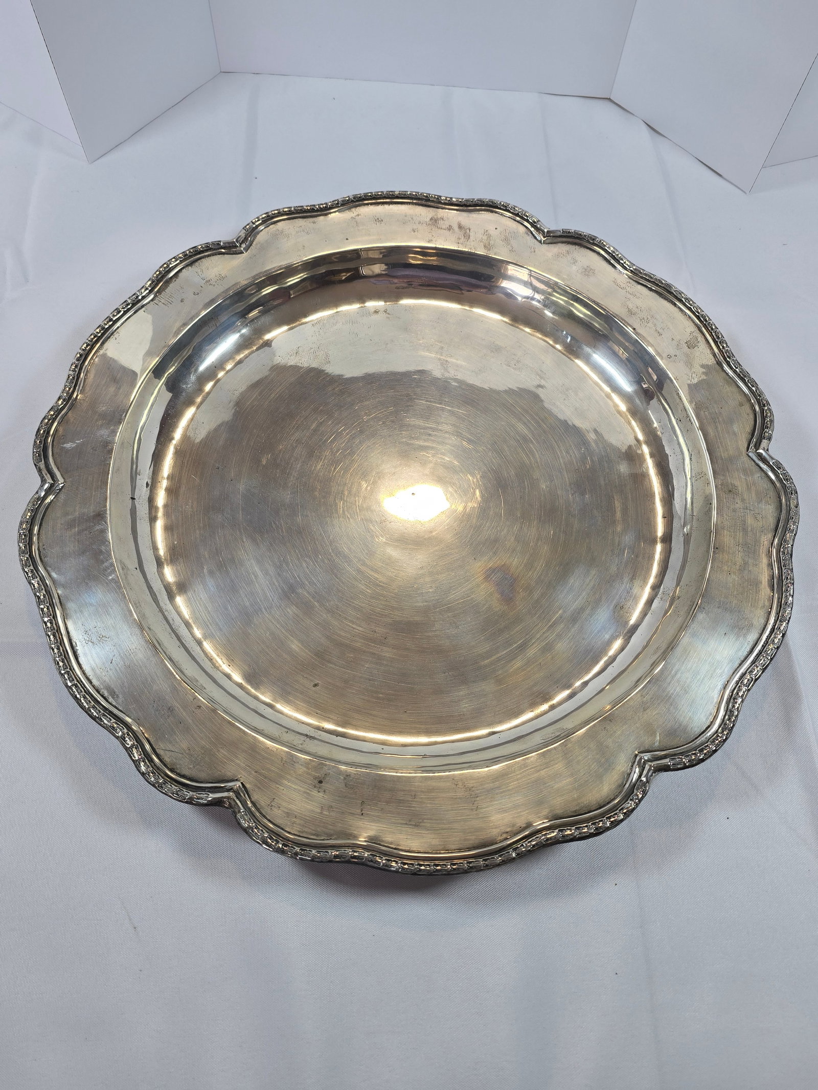 Chilean .900 Fino Sterling Silver Scalloped Rim Charger Plate - 4