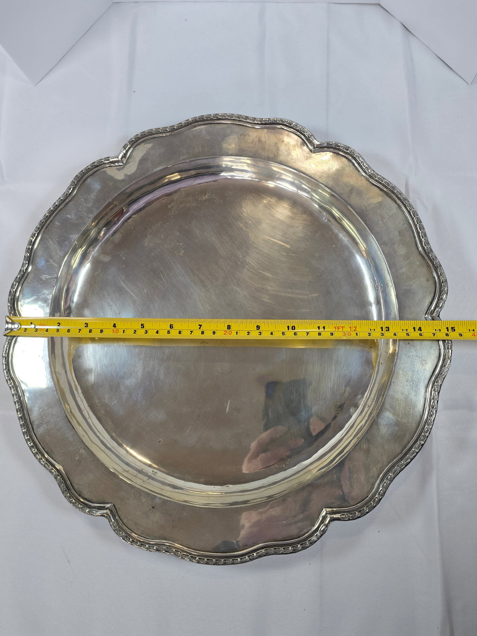 Chilean .900 Fino Sterling Silver Scalloped Rim Charger Plate - 5