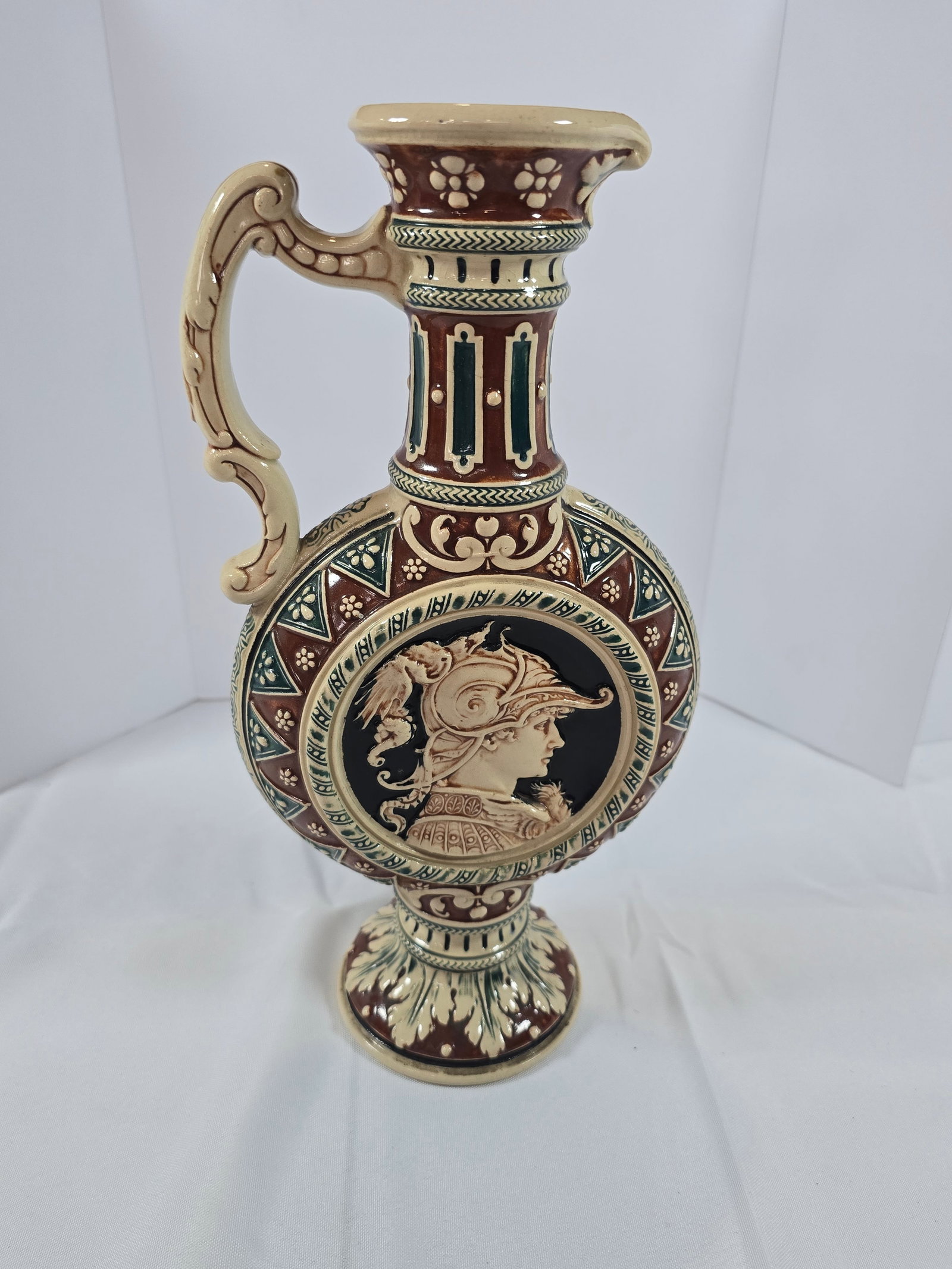 Antique German Relief-Molded Stoneware Ewer, circa 1900 - 2