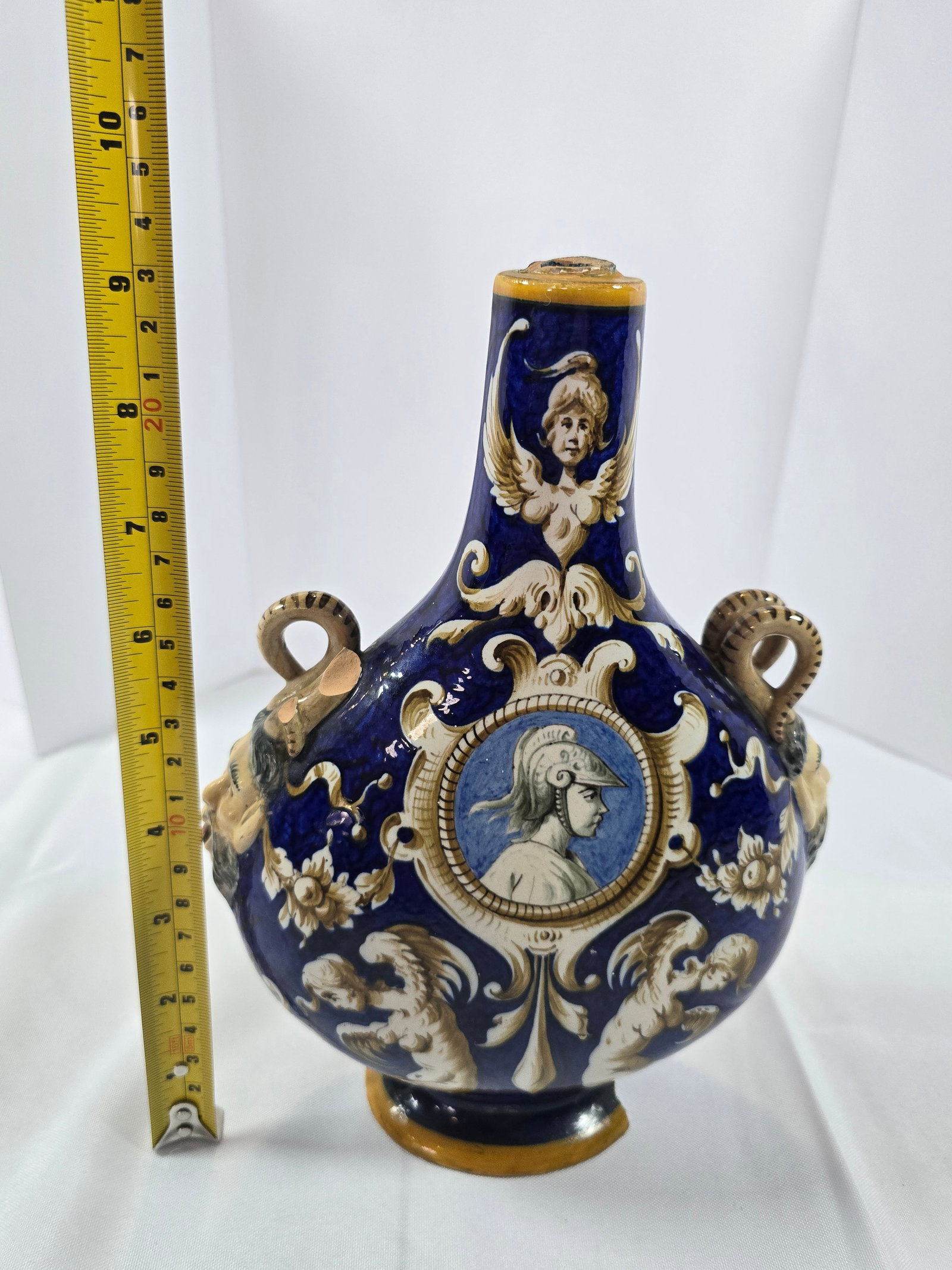 Ginori Neoclassical Style Blue and Gilt Ceramic Vase with Stopper - 5