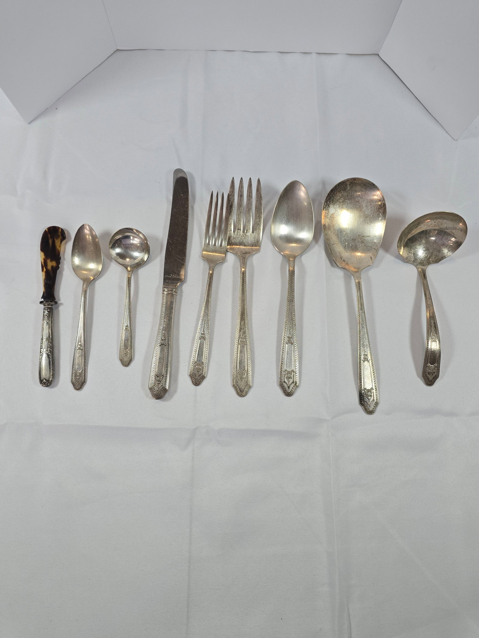 Collection of Antique Silver Plate Flatware with Tortoiseshell Handled Butter Spreader (1 of 10)