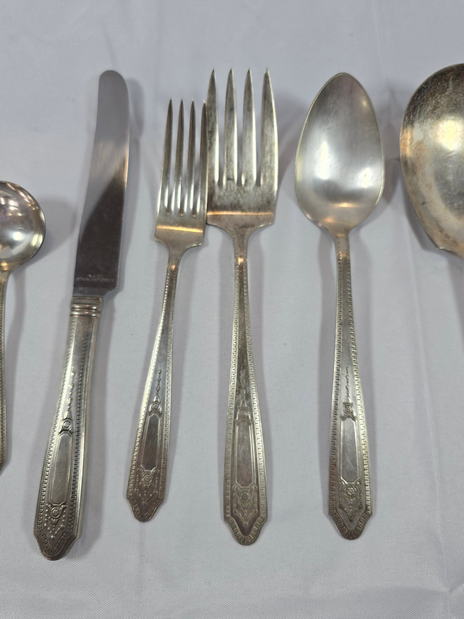 Collection of Antique Silver Plate Flatware with Tortoiseshell Handled Butter Spreader - 3