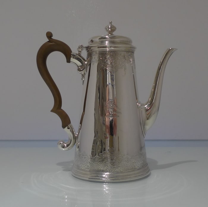 Early 18th Century Antique George III Sterling Silver Coffee Pot London 1732 Benjamin Godfrey (1 of 6)