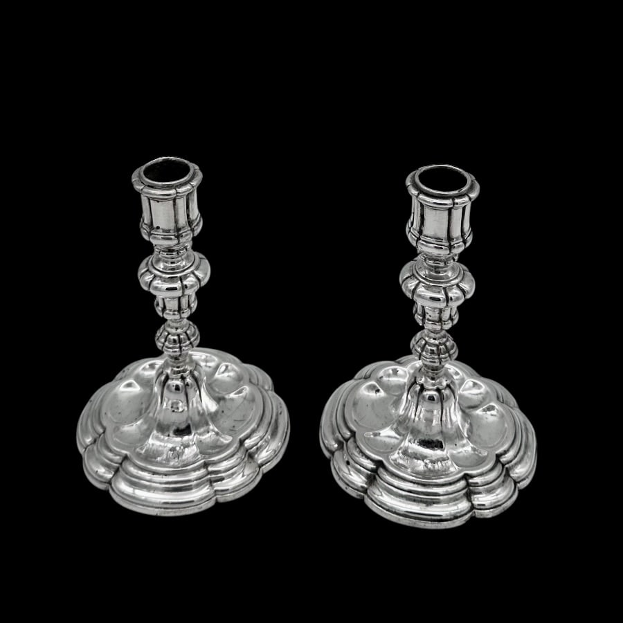 Mid 18th Century Antique Italian Pair Silver Candlesticks Turin Circa 1750 - 2