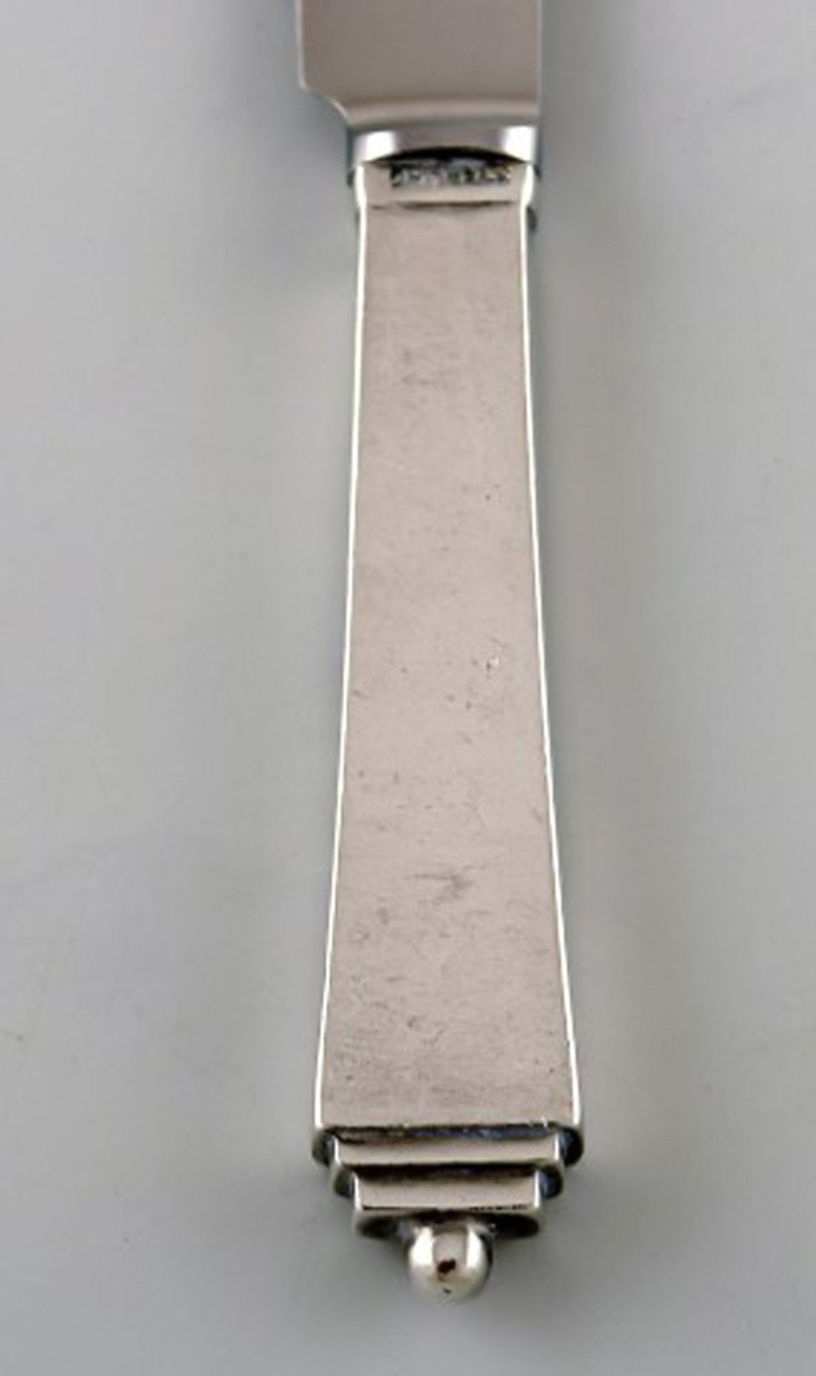 Rare Georg Jensen "Pyramid" children's / travel knife in sterling silver and stainless steel. Dated - 2