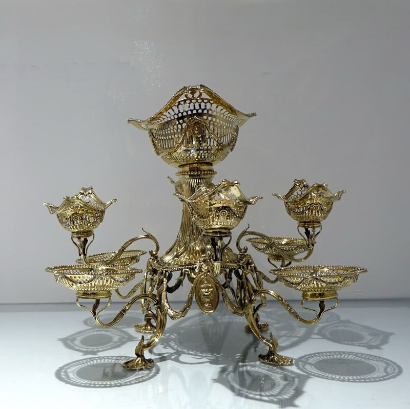 19th Century Antique Victorian Sterling Silver Gilt Epergne London 1898 Gibson & Langham - 2