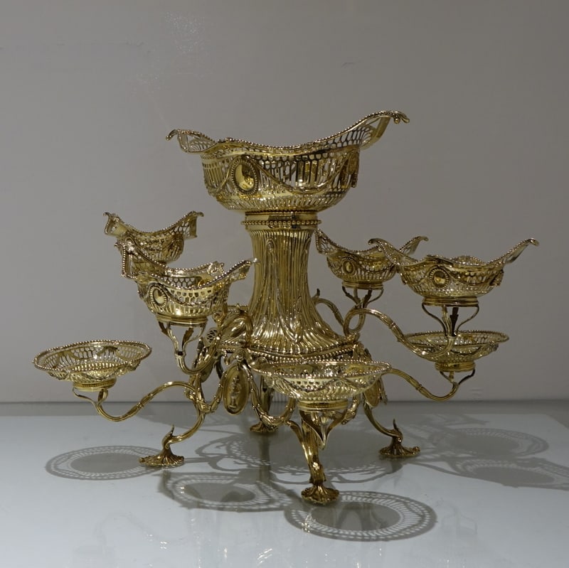 19th Century Antique Victorian Sterling Silver Gilt Epergne London 1898 Gibson & Langham - 3
