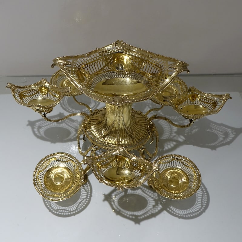 19th Century Antique Victorian Sterling Silver Gilt Epergne London 1898 Gibson & Langham - 4