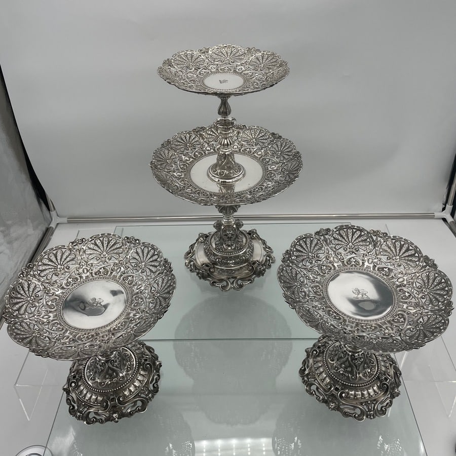 Mid 19th Century Antique Victorian Sterling Silver Suite Comports London 1862 Robert Garrard - 2