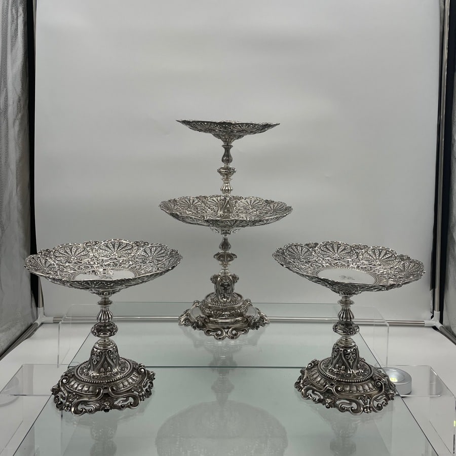 Mid 19th Century Antique Victorian Sterling Silver Suite Comports London 1862 Robert Garrard - 3