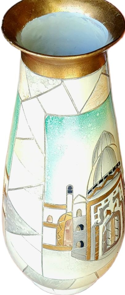 Beautiful vintage hand-painted ceramic vase featuring Middle Eastern imagery. (1 of 3)