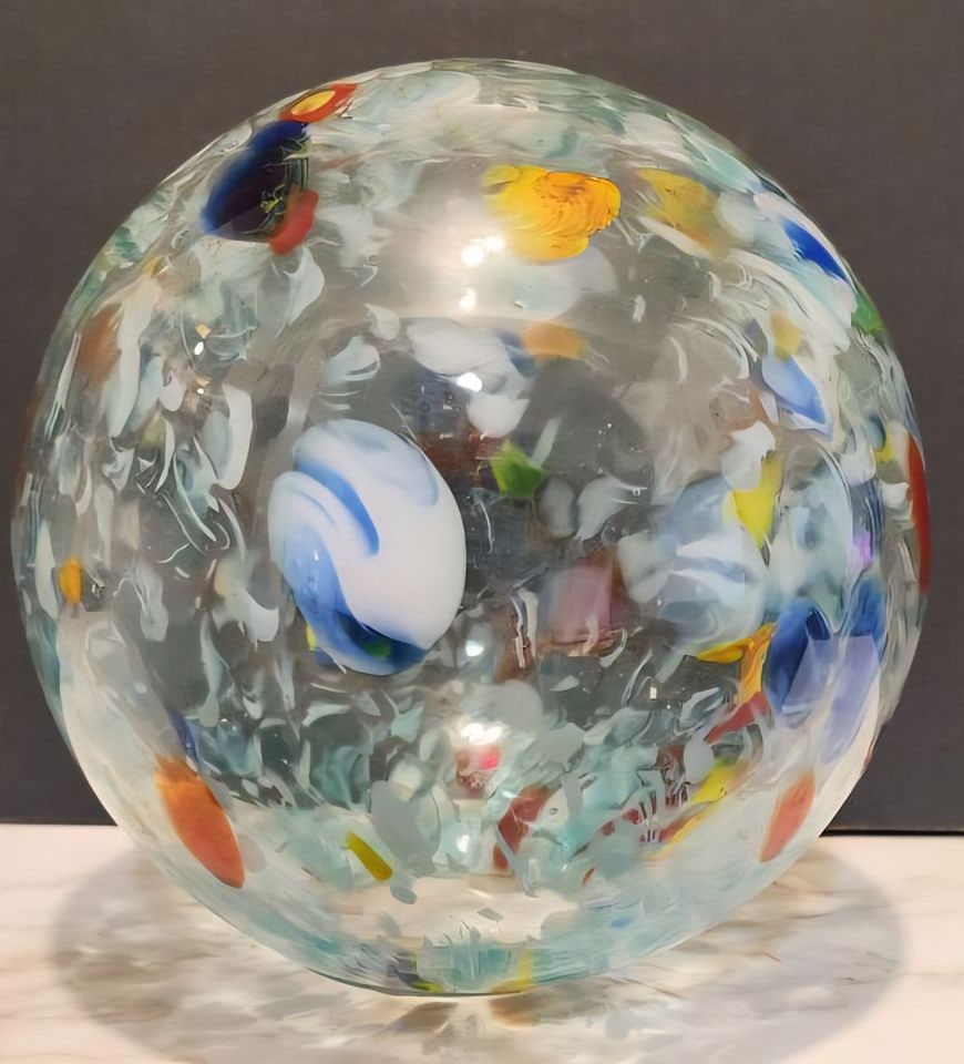 Murano design large hand-blown mid-century multicolor art glass orb - 2