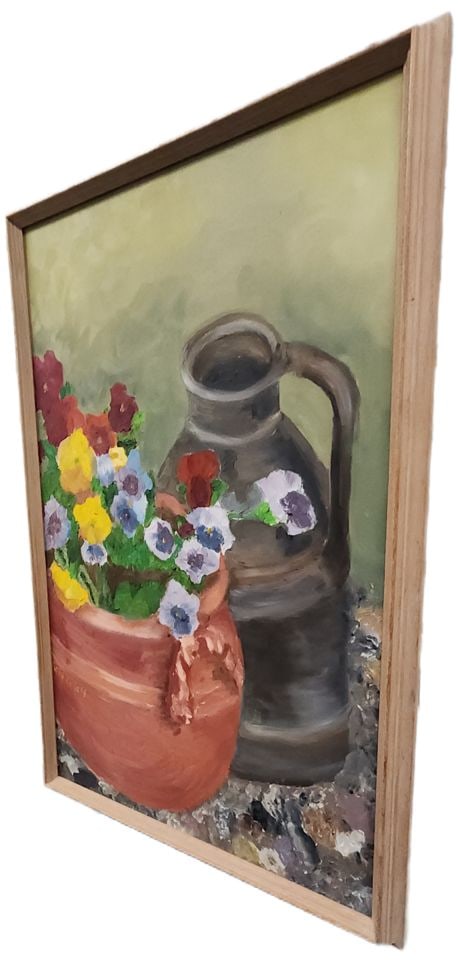 DuBoff, masterful mid-century floral still life oil painting w/ rich impasto texture. Signed - 2