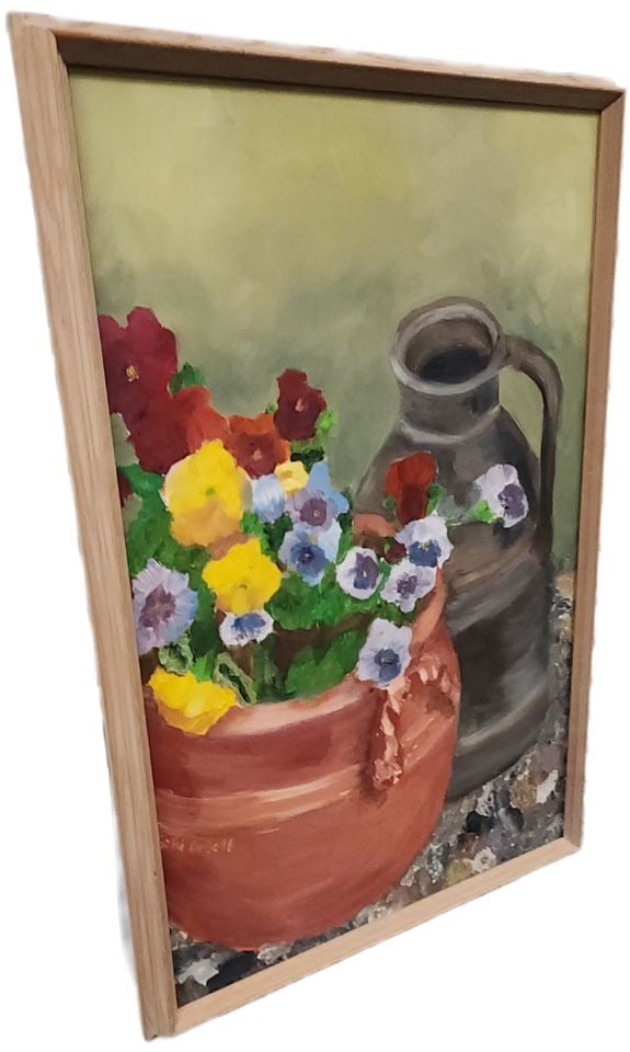 DuBoff, masterful mid-century floral still life oil painting w/ rich impasto texture. Signed - 3
