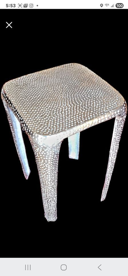 Rare Vintage Hi-Design Modernist Hammered Polished Aluminum Accent/Pedestal SideTable. 27"x11"Square - 2