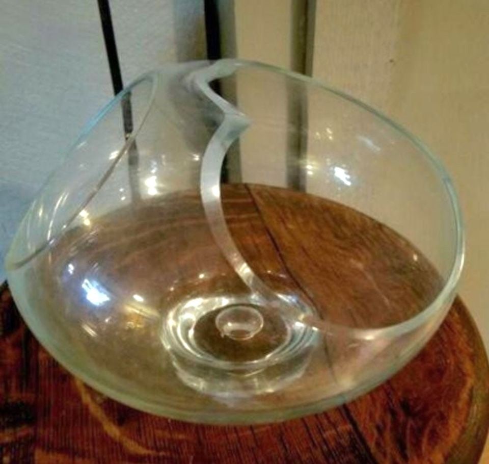 John Nickerson Rare Mid-Century Organic Deconstructed Sculptural Clear Art Glass Bowl. 10" Diameter (1 of 2)