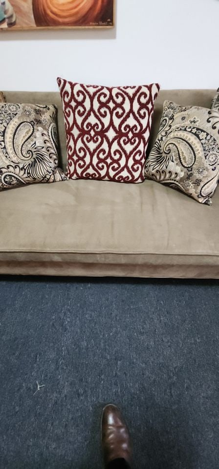 Elegant vintage Bauhaus/Deco style 7' sofa by NC Burnhardt Interiors down-filled w/ suede-type - 7