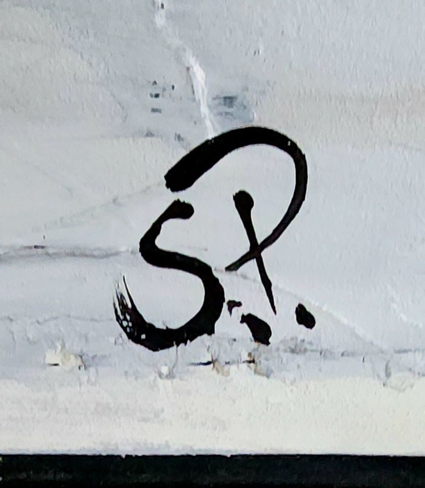 Modernist abstract giglee pallet knife style oil painting w/ textured monochromatic imagery. Signed. - 2