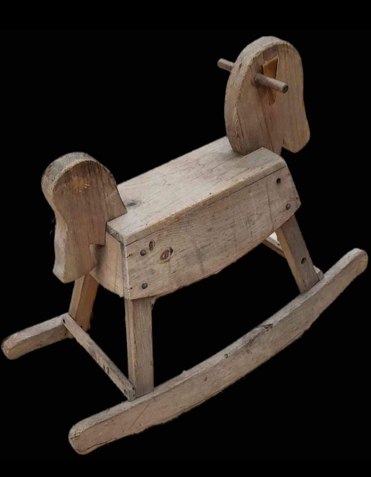Folk Art at its Best. Antique handmade minlimalist-style primitive wooden Rocking Horse (1 of 1)
