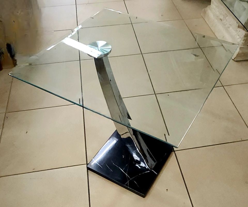 Hi-design modern glass and chromed steel accent side table with marble base. (1 of 4)
