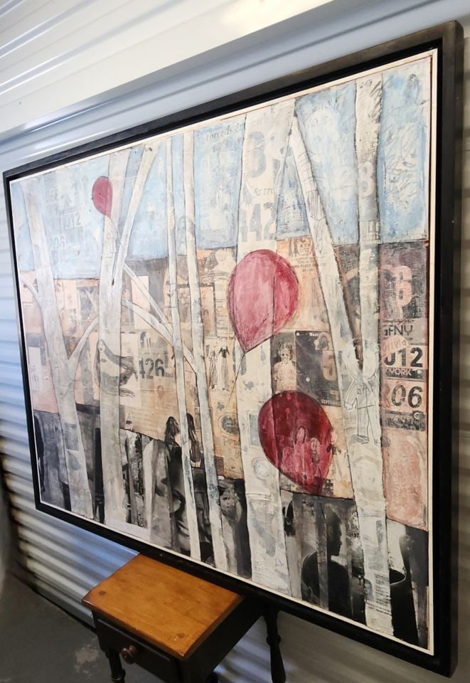 By Olivia... fabulous unique 40x60 mixed media abstract oil painting w/ wonderful messages & imagery - 3