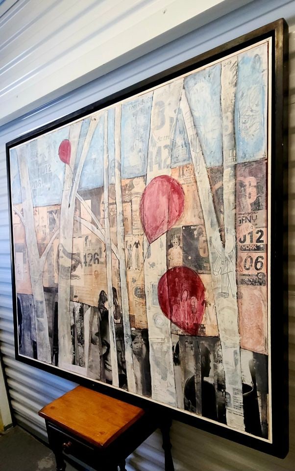 By Olivia... fabulous unique 40x60 mixed media abstract oil painting w/ wonderful messages & imagery - 4