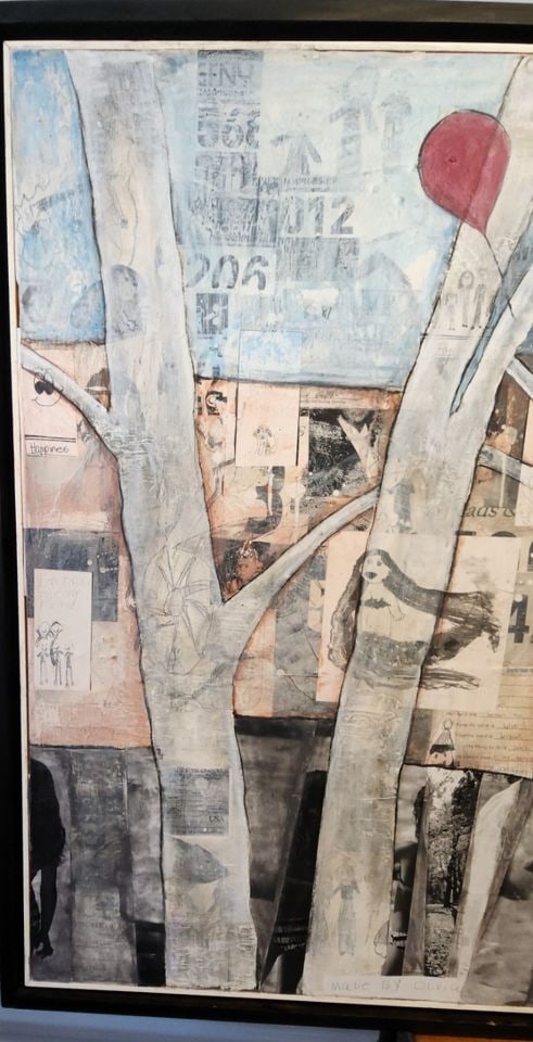 By Olivia... fabulous unique 40x60 mixed media abstract oil painting w/ wonderful messages & imagery - 5