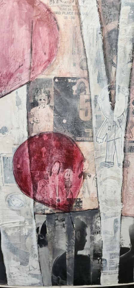 By Olivia... fabulous unique 40x60 mixed media abstract oil painting w/ wonderful messages & imagery - 7