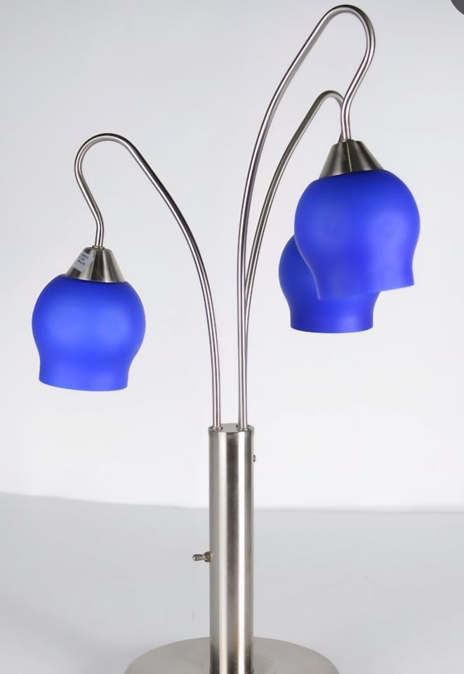 Rare Vintage Retro "Anthony's of California" 32' h Tulip Table Lamp w/ stunning blue glass shades - 2