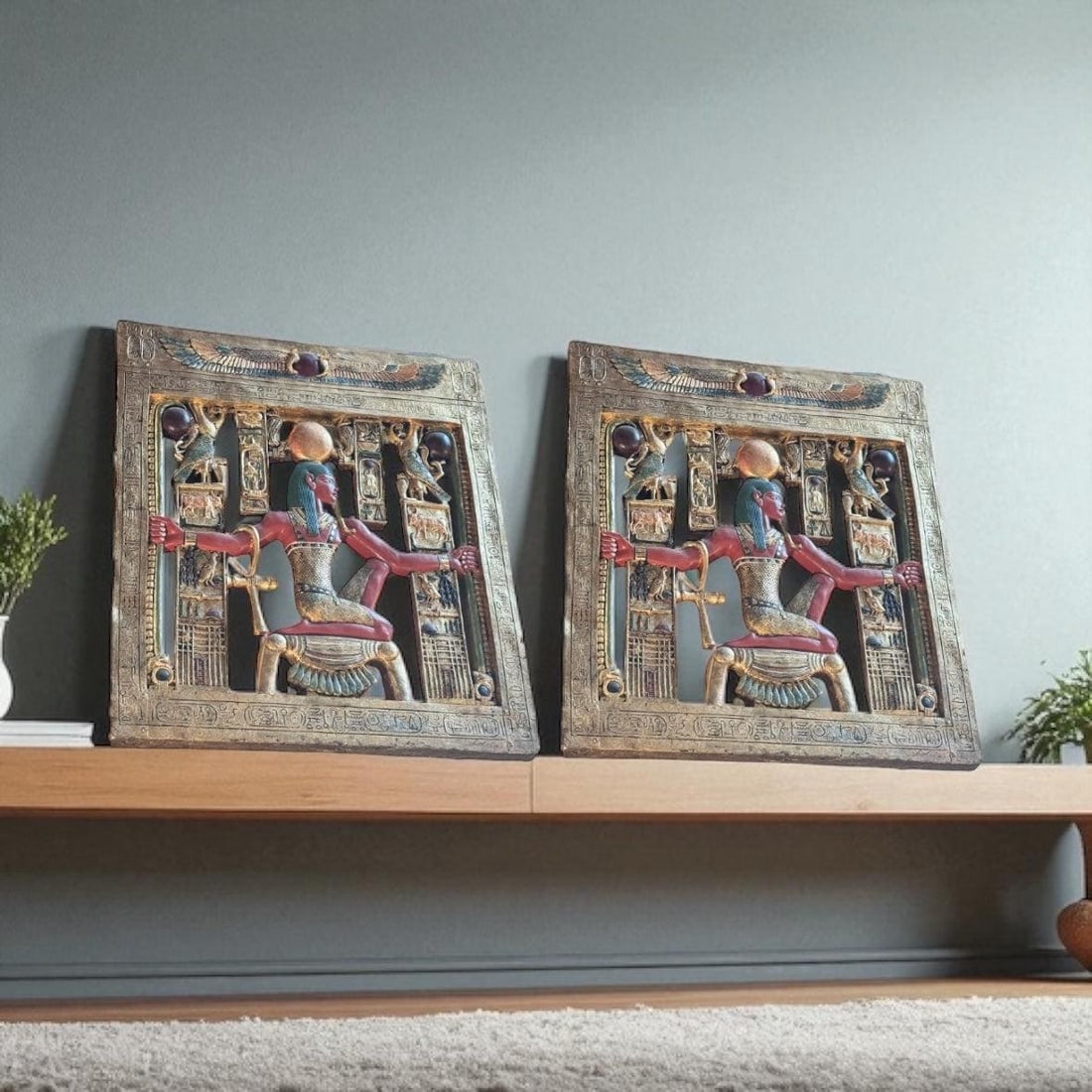 Vintage Egyptian Hieroglyph Wall Plaque - Pair - 3