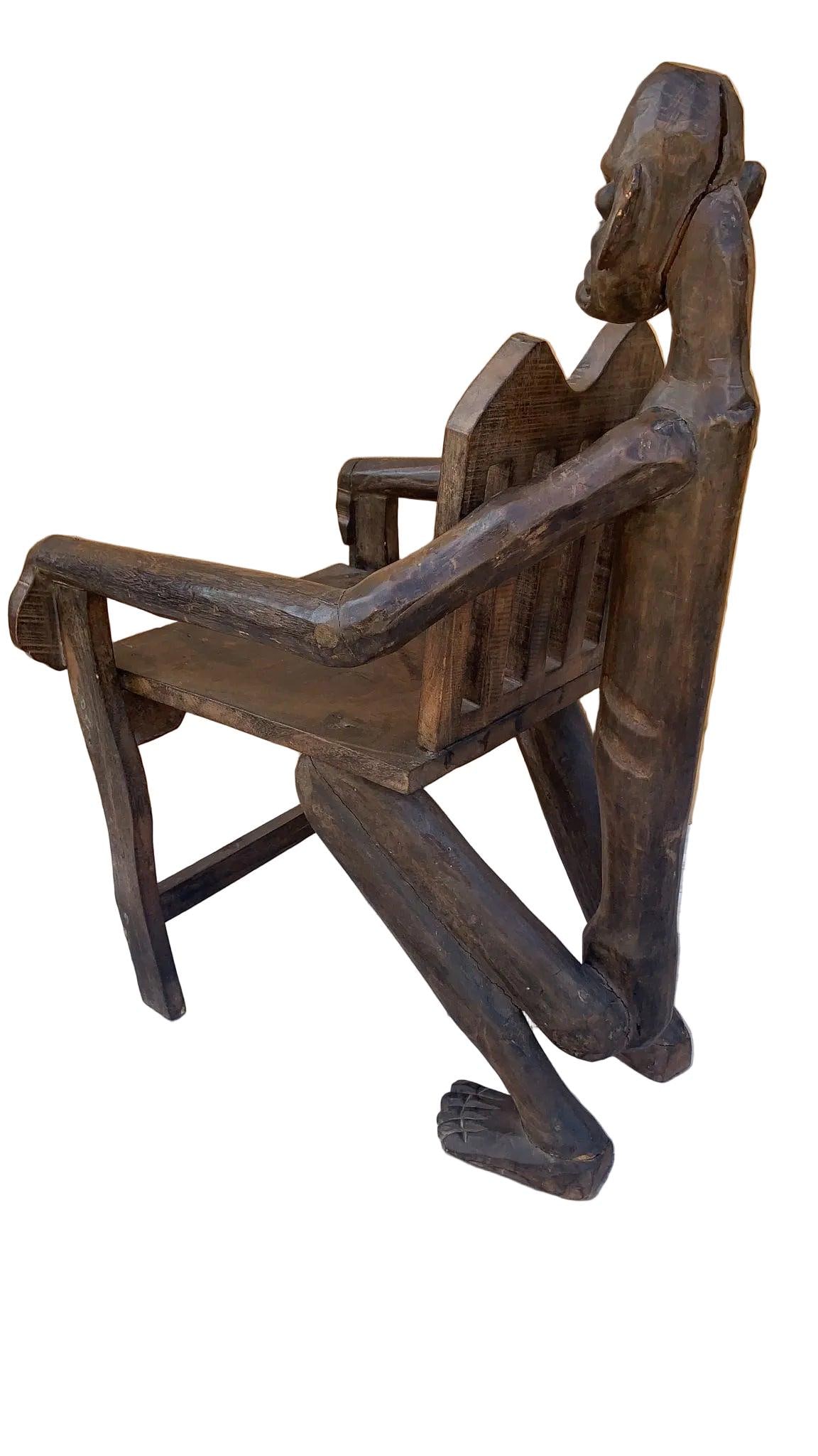 Antique African Figural Carved Armchairs - Set of 2 - 7