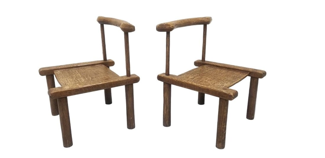 Antique Carved Low Profile Chairs - Pair - 3