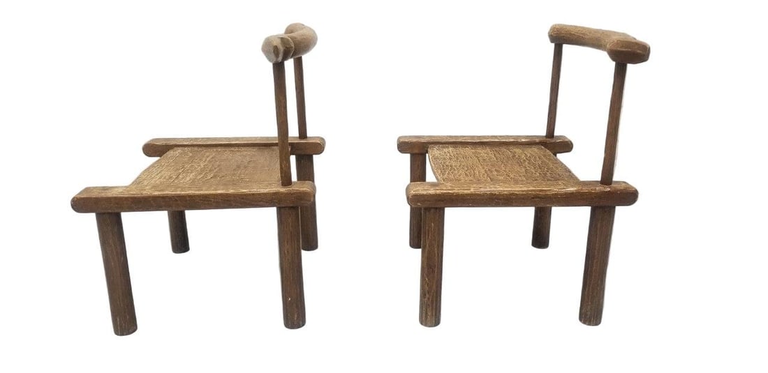 Antique Carved Low Profile Chairs - Pair - 5