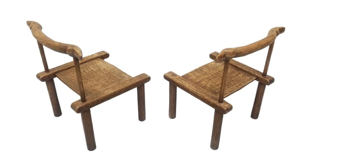 Antique Carved Low Profile Chairs - Pair - 7