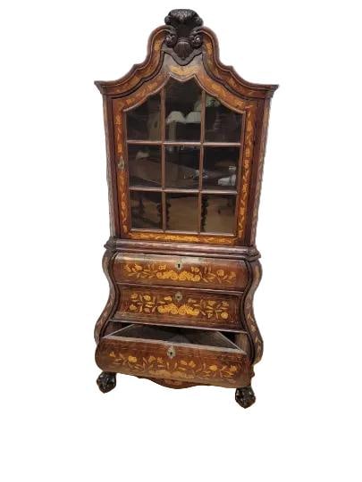 Antique Dutch Marquetry Corner Display Cabinet - 2