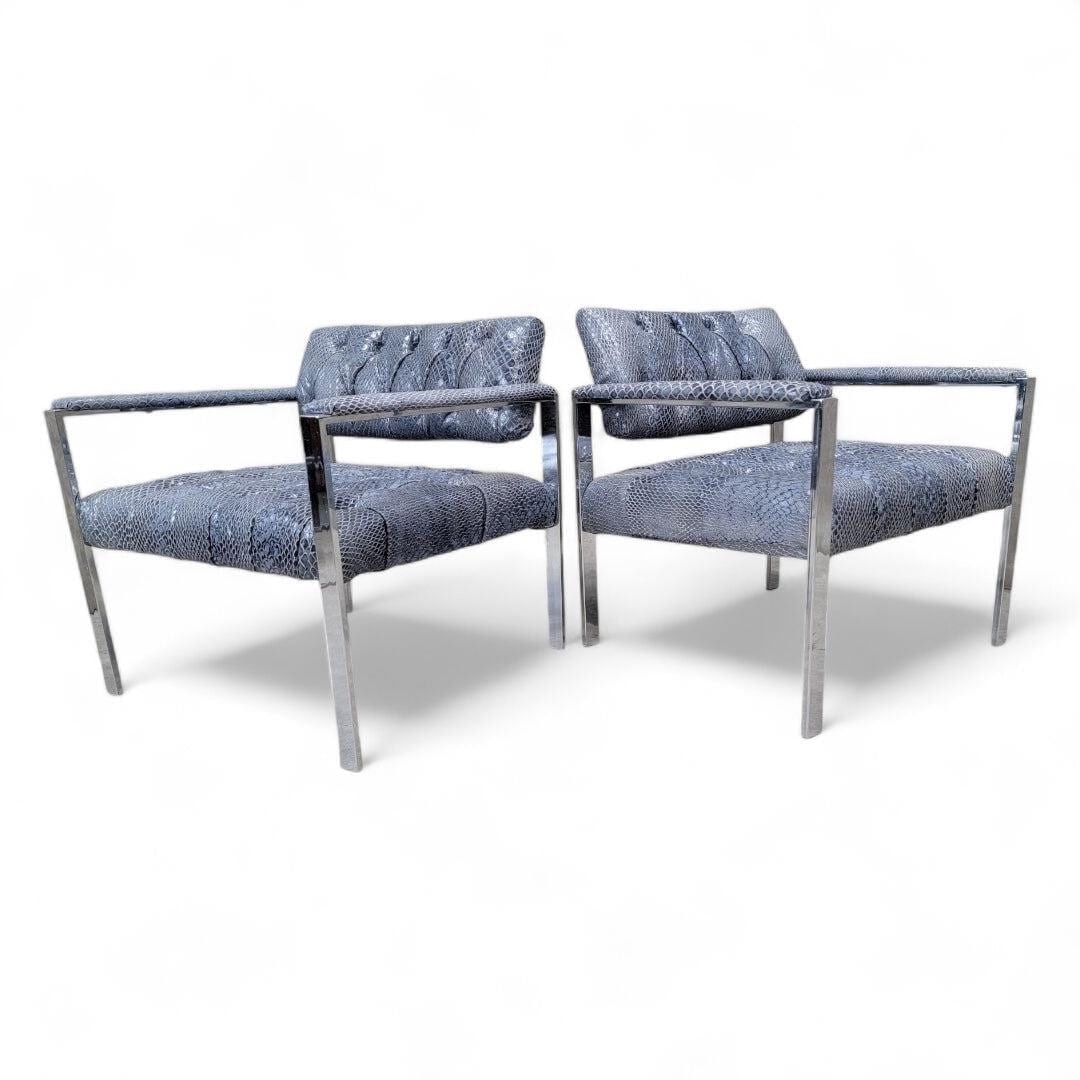 MCM Milo Baughman Style Button Tufted Chairs Newly Reupholstered- Pair - 7