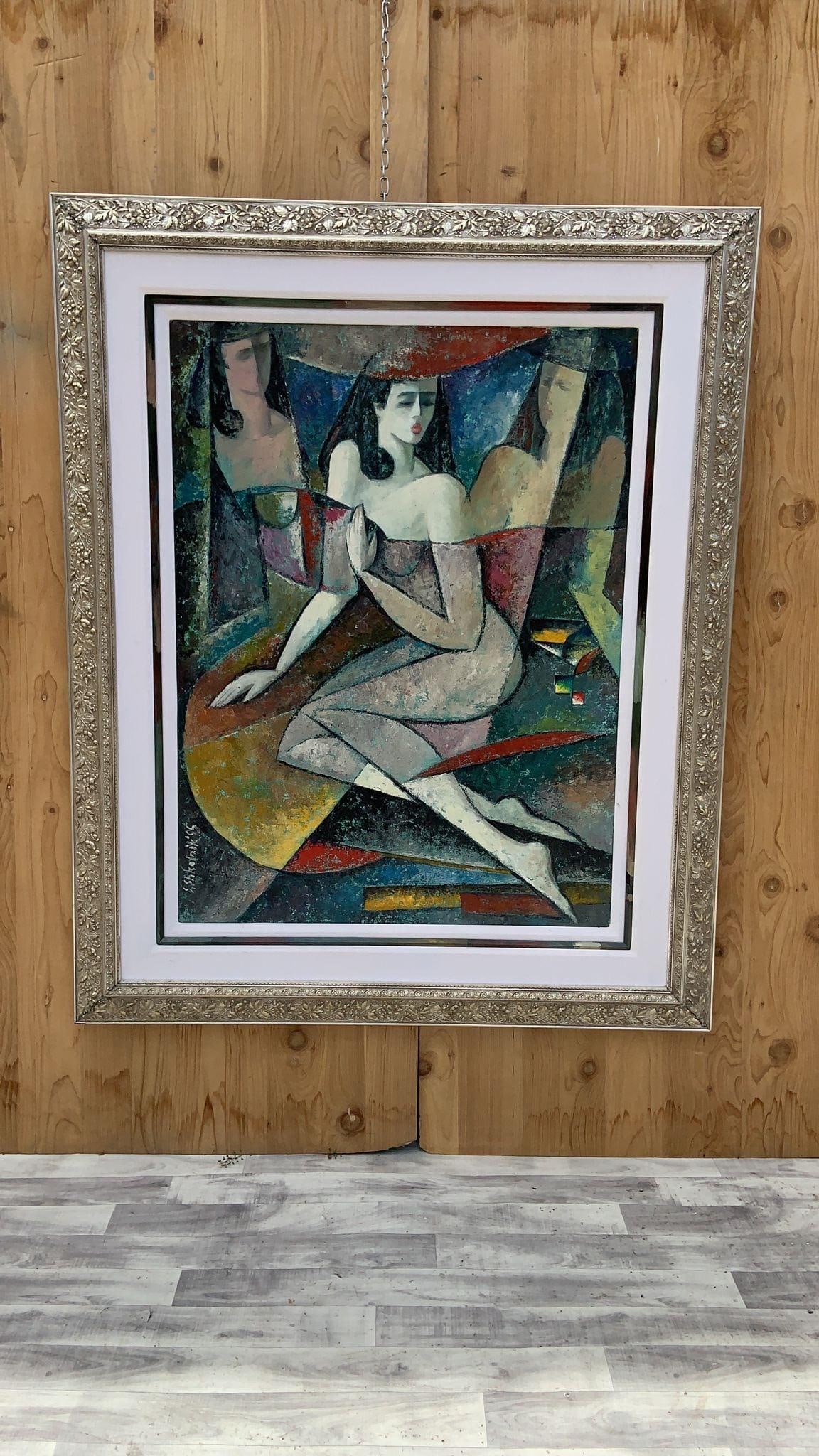 Vintage Art Deco Framed Oil on Canvas Painting Wall Art Wall Decor - 9